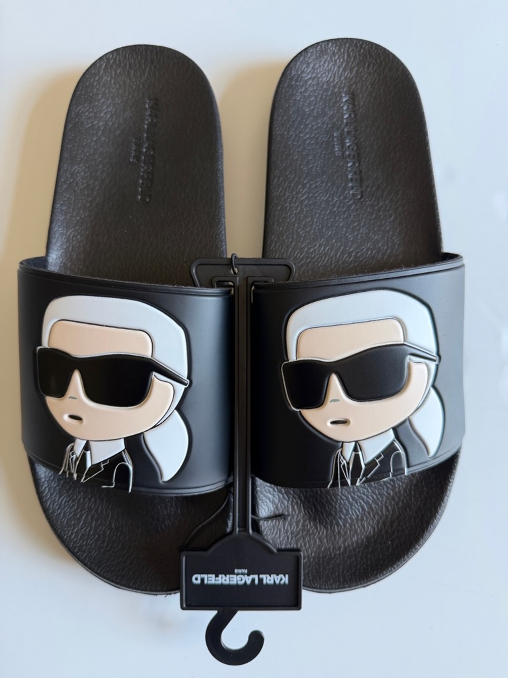 Karl Lagerfeld Black Slides with Karl Character Graphic